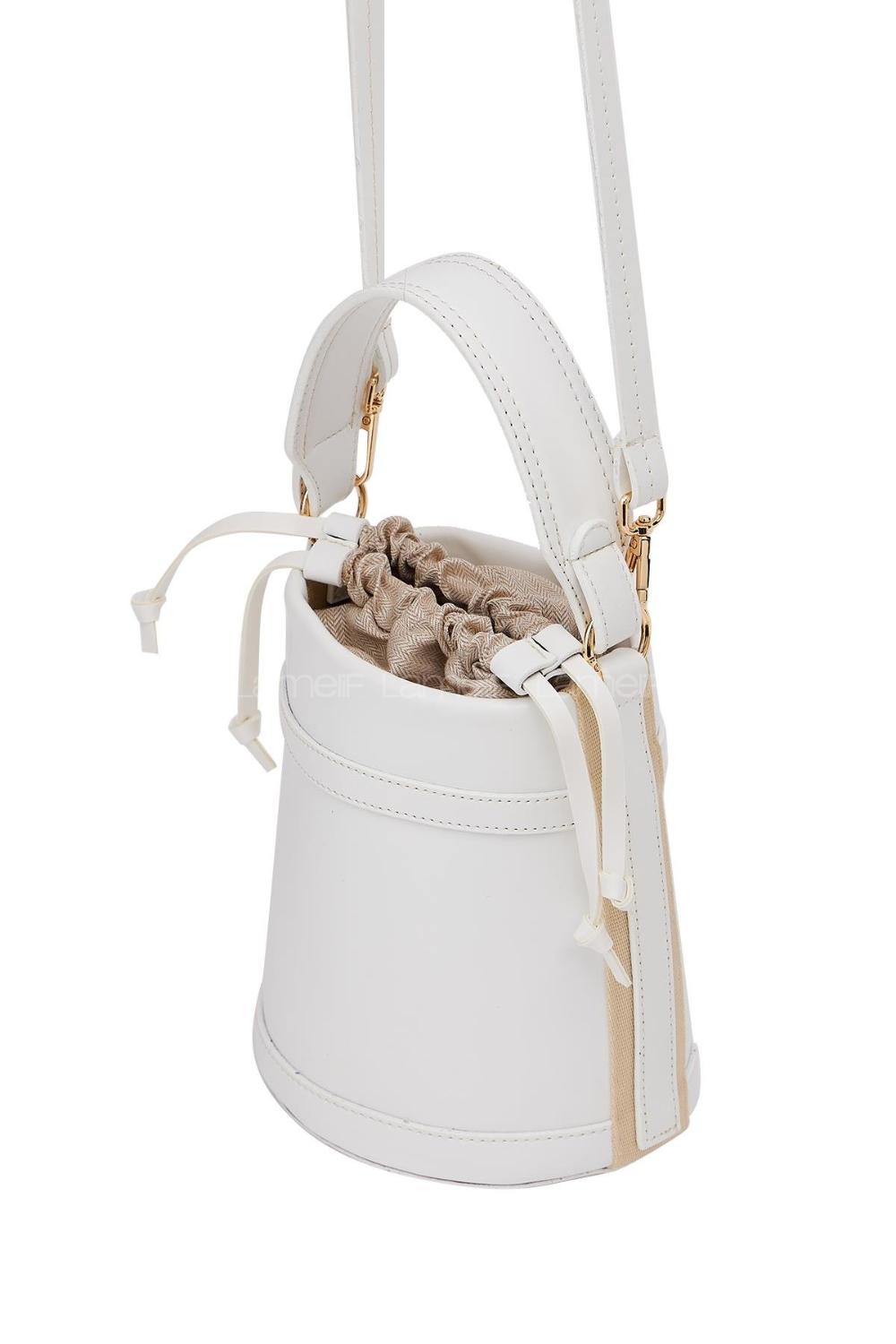Lamelif Kova model Kontrast Dikişli Büzgülü Kapatma El ve Omuz Çanta Beyaz