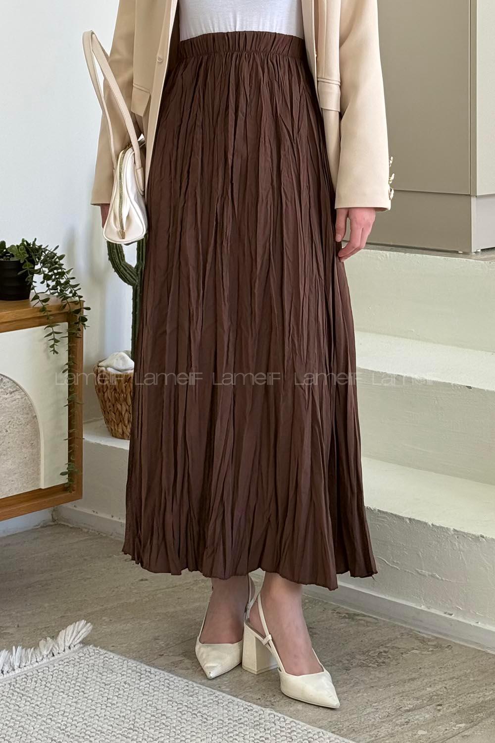 Lamelif Poplin Kraşlı Tesettür Etek Acı Kahve