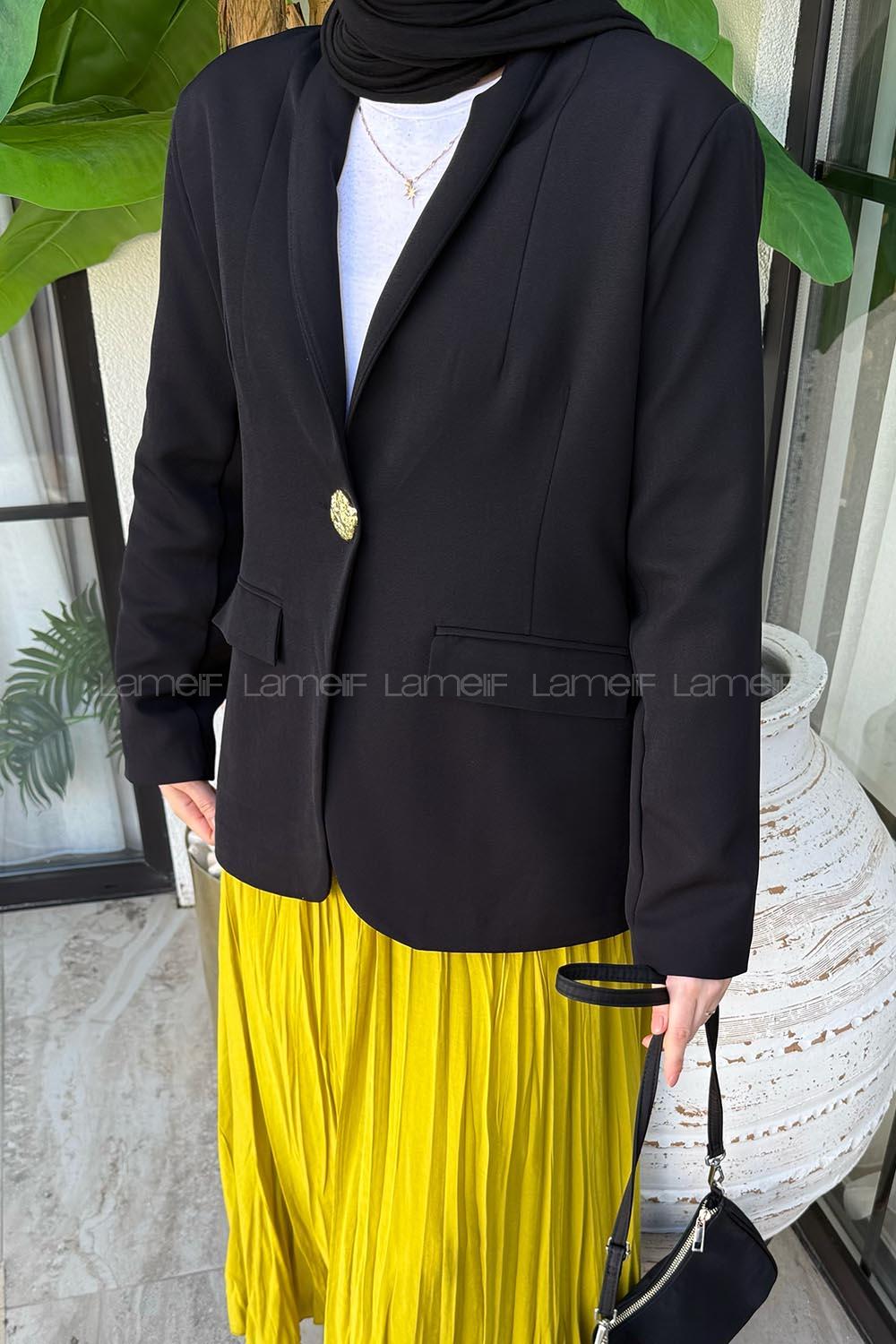 Lamelif Düğme Detaylı Blazer Ceket Siyah