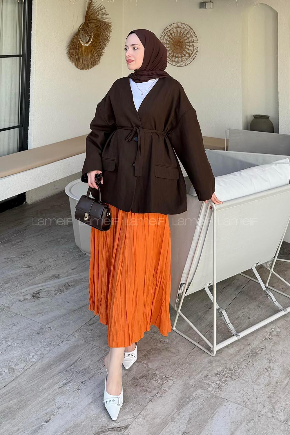 Lamelif Keten Ceket Kahve