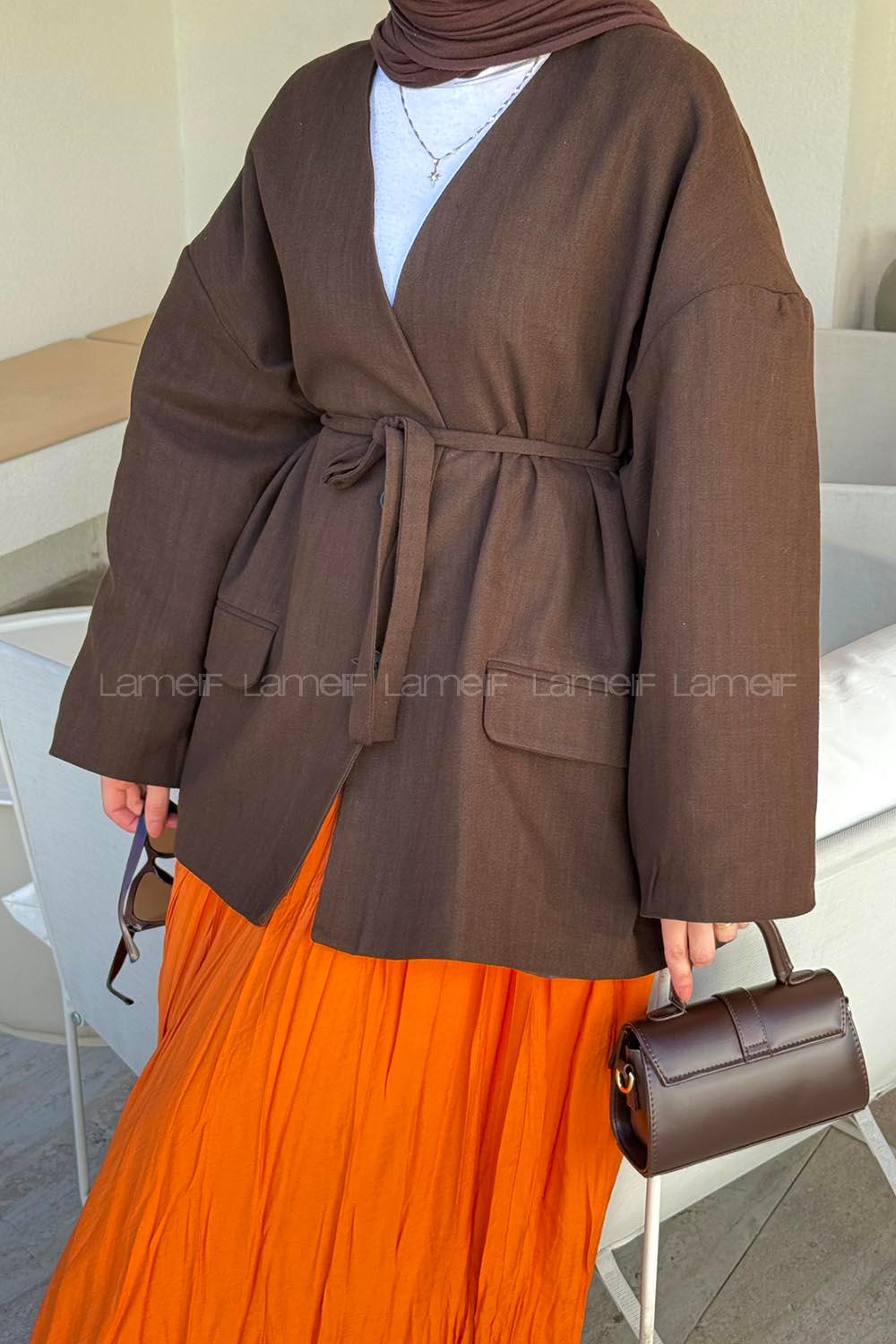 Lamelif Keten Ceket Kahve