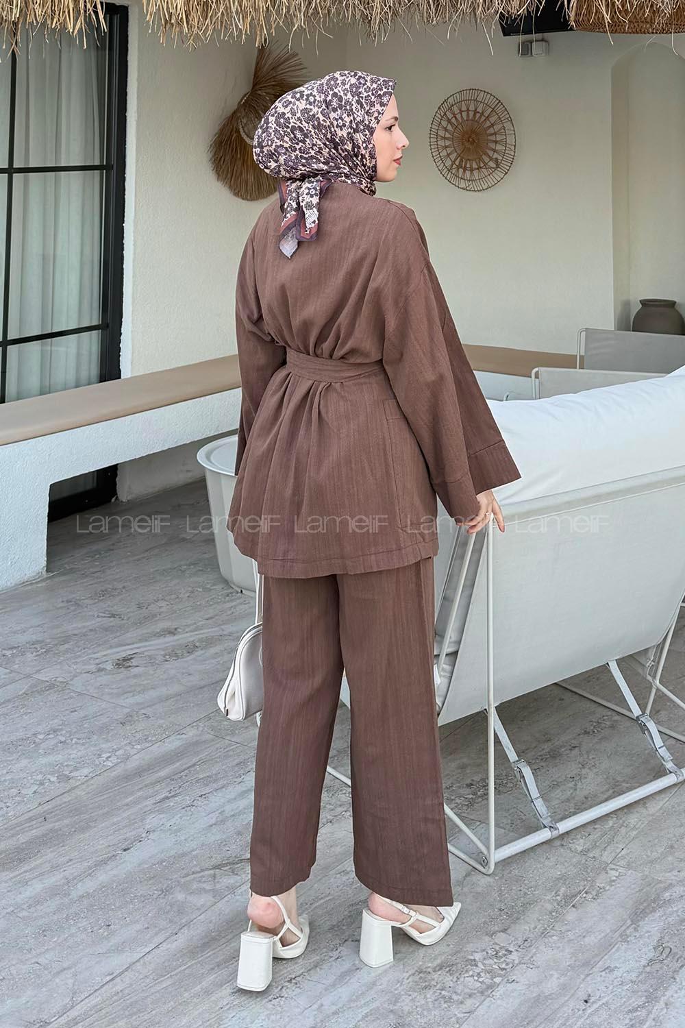 Lamelif Kimono Tesettür Takım Kahve