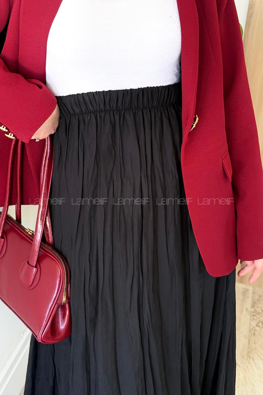 Lamelif Poplin Kraşlı Tesettür Etek Siyah