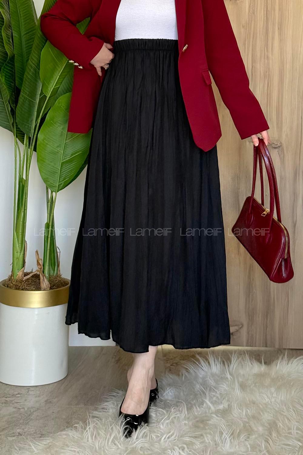 Lamelif Poplin Kraşlı Tesettür Etek Siyah