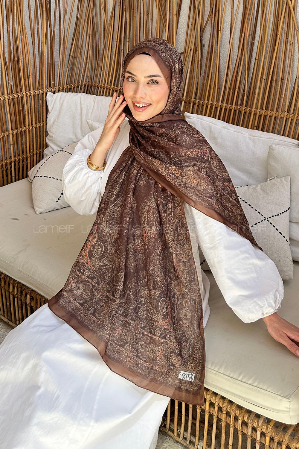 Lamelif Retro Desen Soft Şal Sütlü Kahve