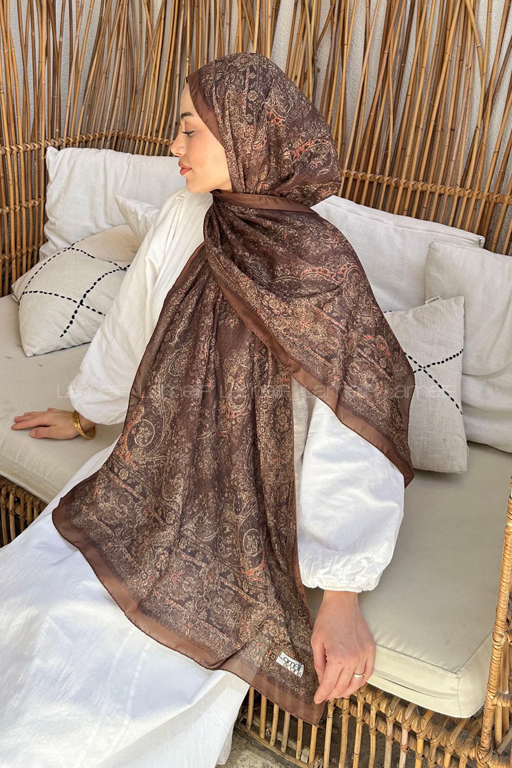 Lamelif Retro Desen Soft Şal Sütlü Kahve