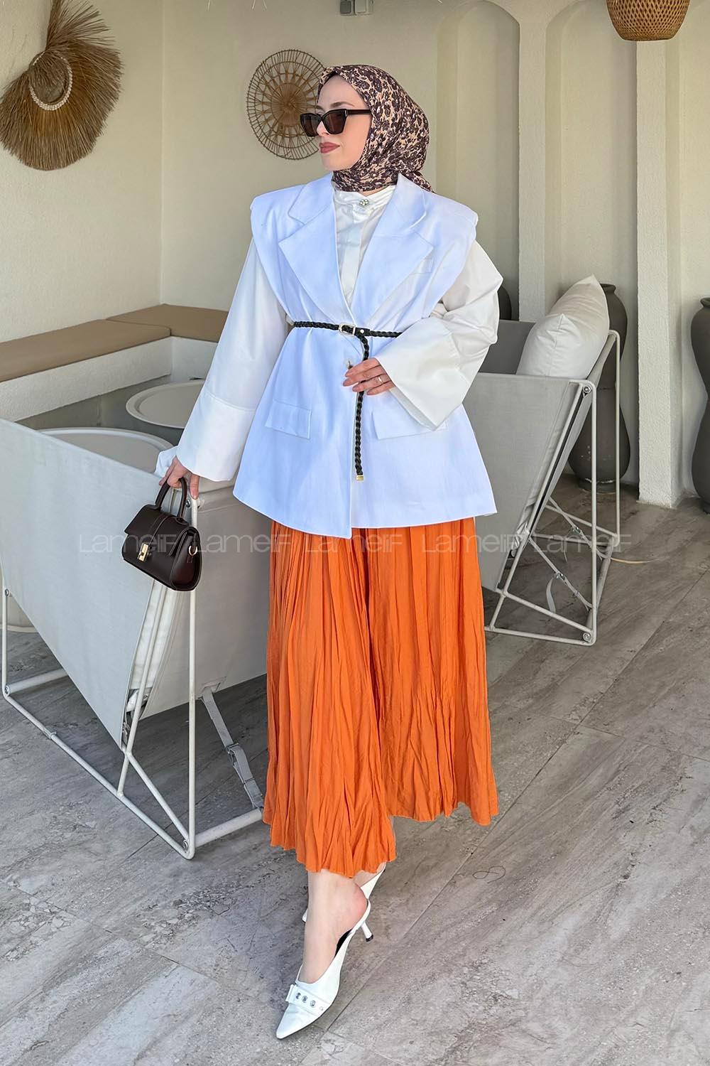 Lamelif Vatkalı Yelek Beyaz