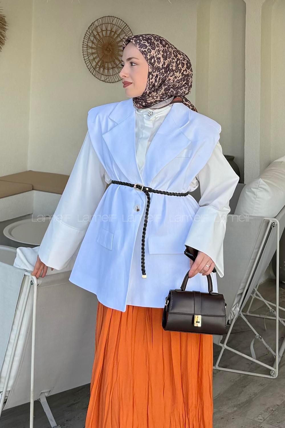 Lamelif Vatkalı Yelek Beyaz