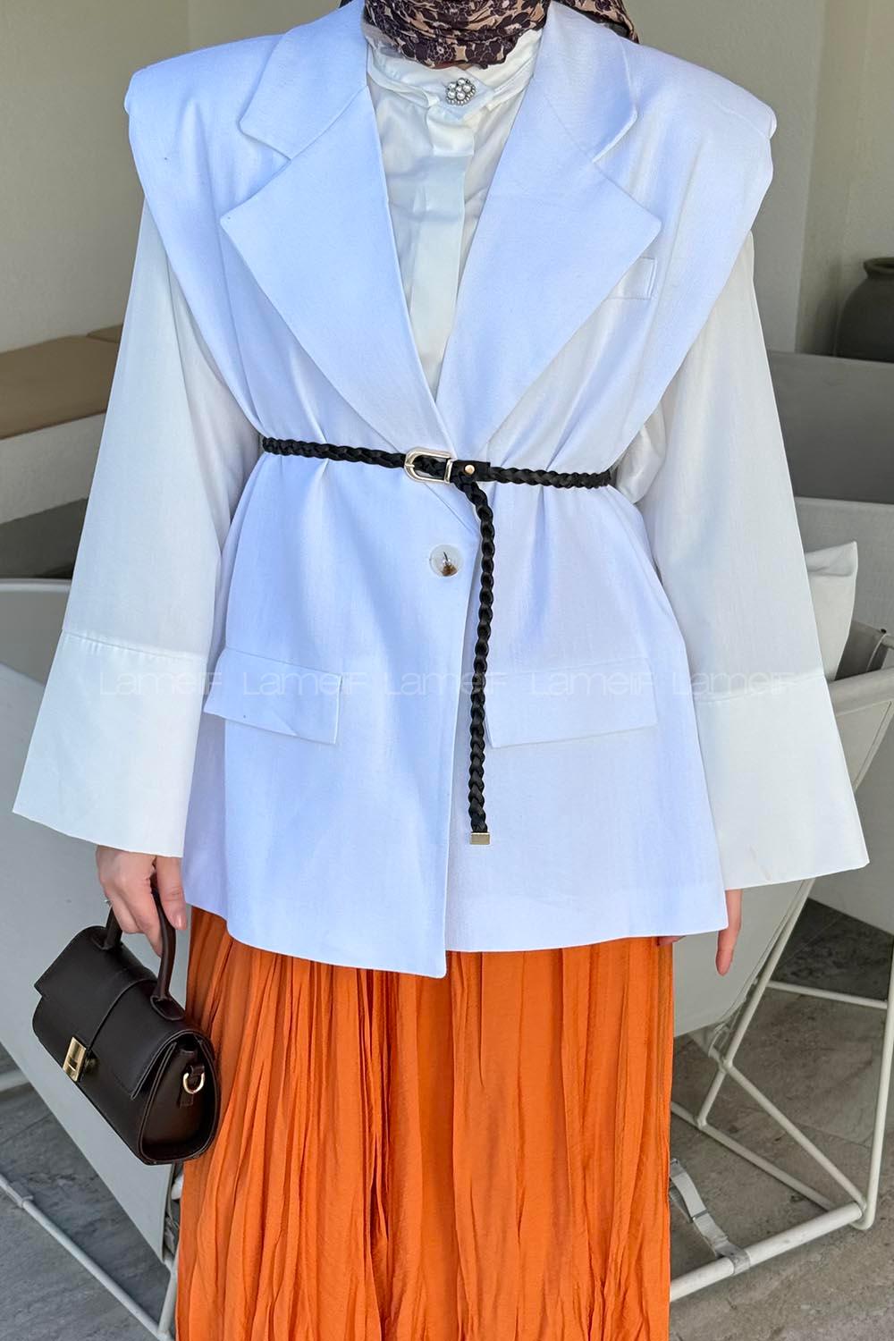 Lamelif Vatkalı Yelek Beyaz