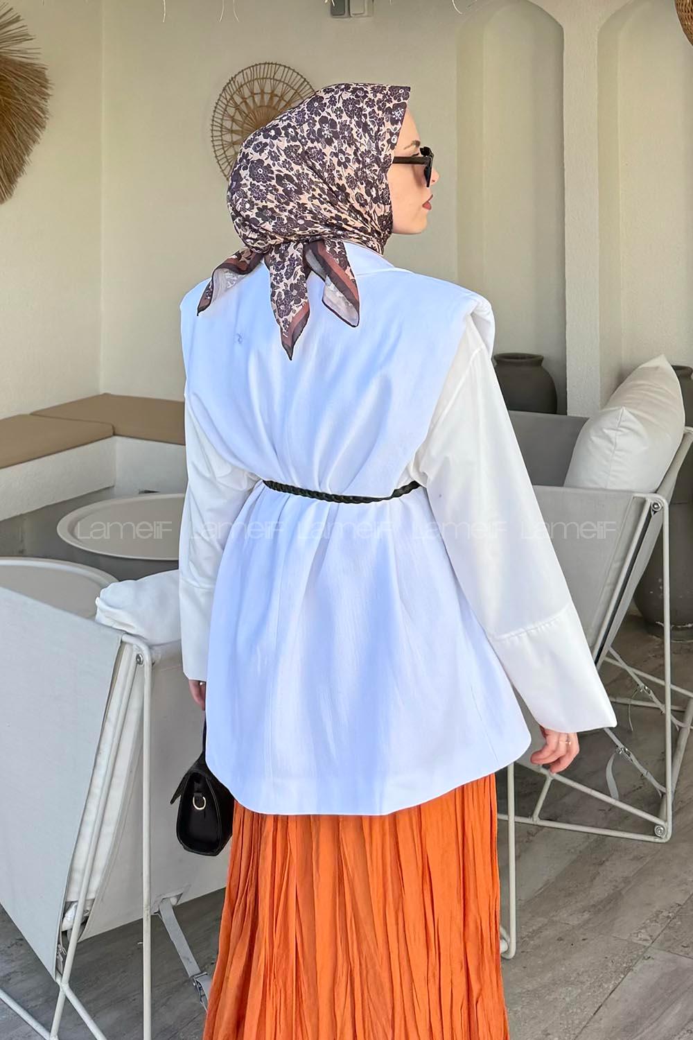 Lamelif Vatkalı Yelek Beyaz