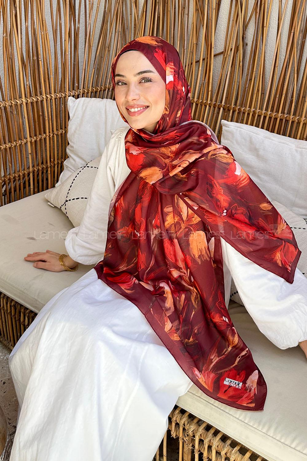 Lamelif Çicek Desen Soft Şal Bordo