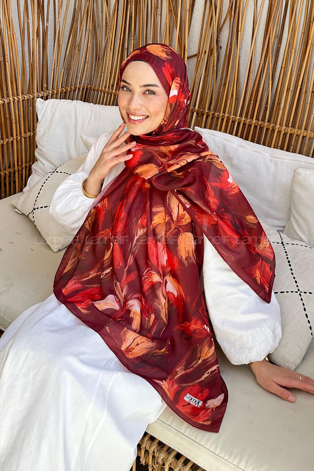 Lamelif Çicek Desen Soft Şal Bordo