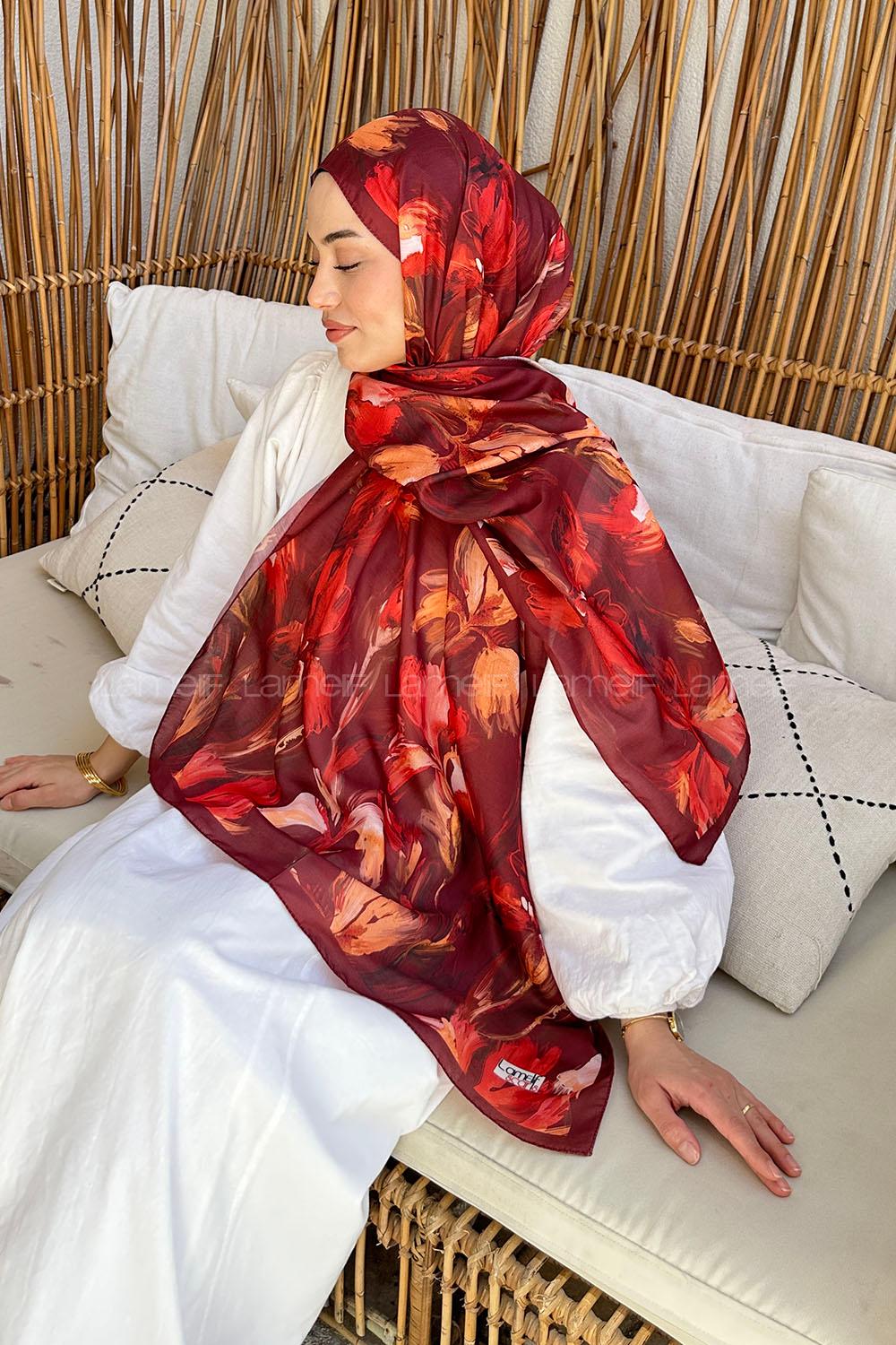 Lamelif Çicek Desen Soft Şal Bordo