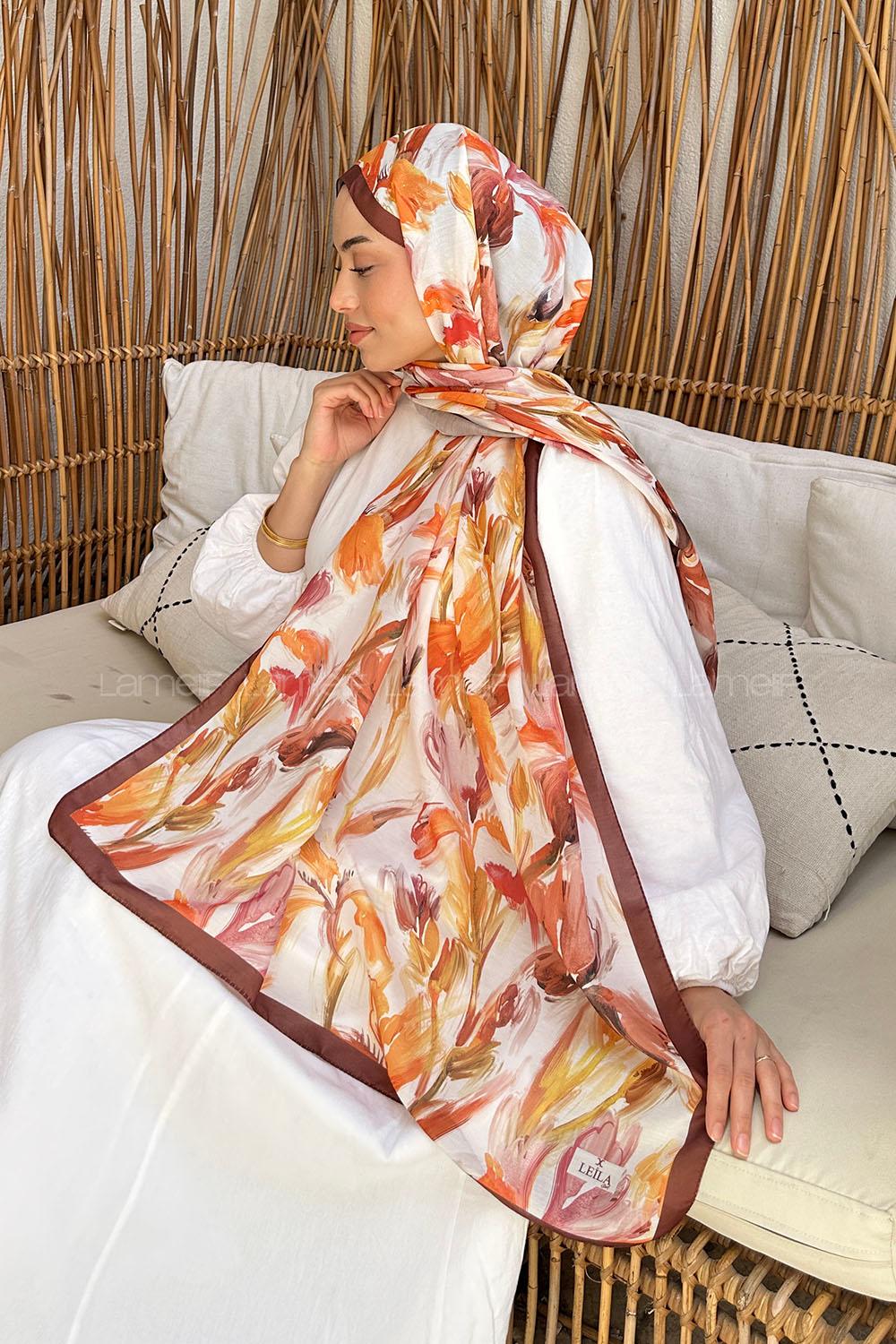 Lamelif Çicek Desen Soft Şal Kahverengi