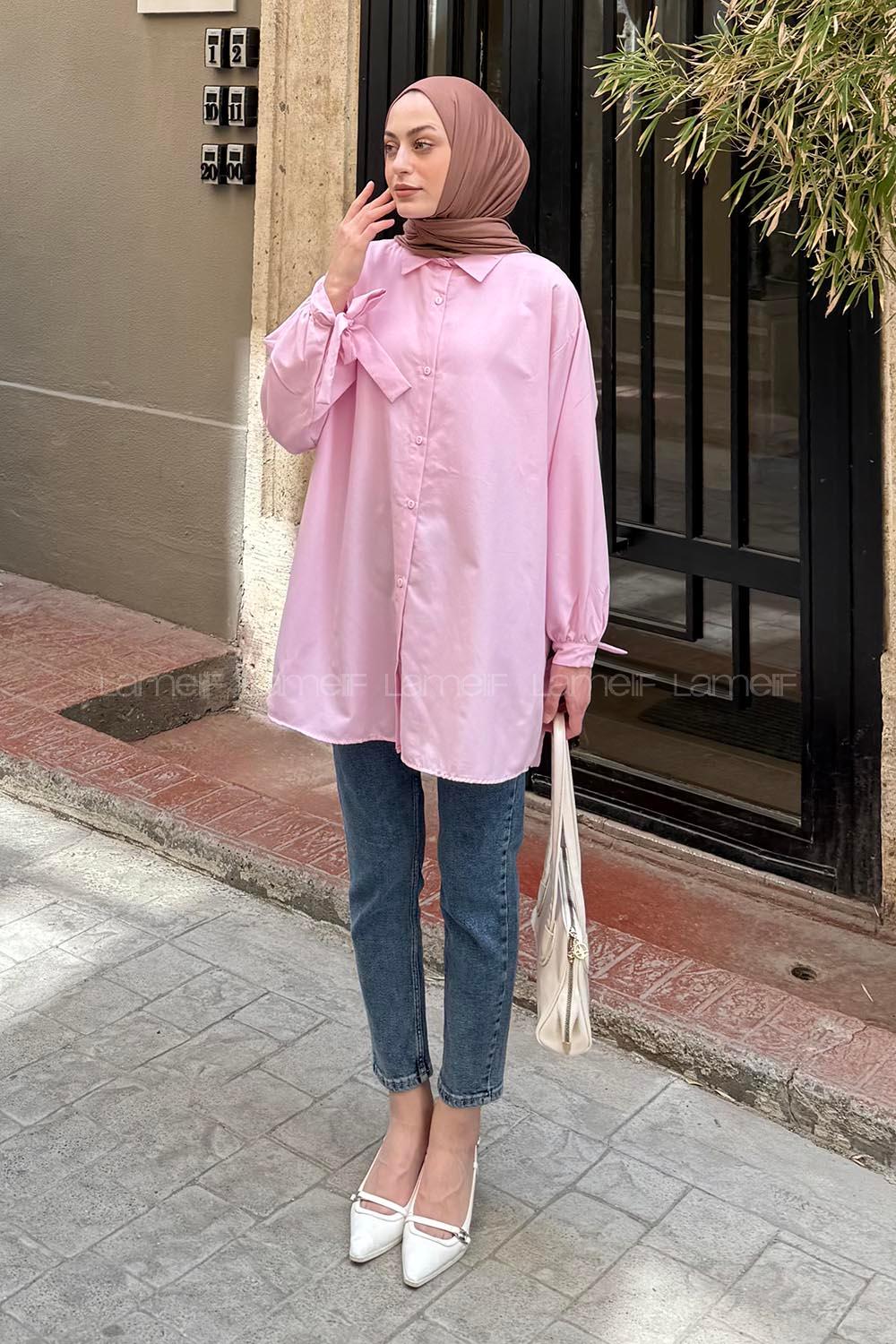 Lamelif Kol Detaylı Gömlek Pembe
