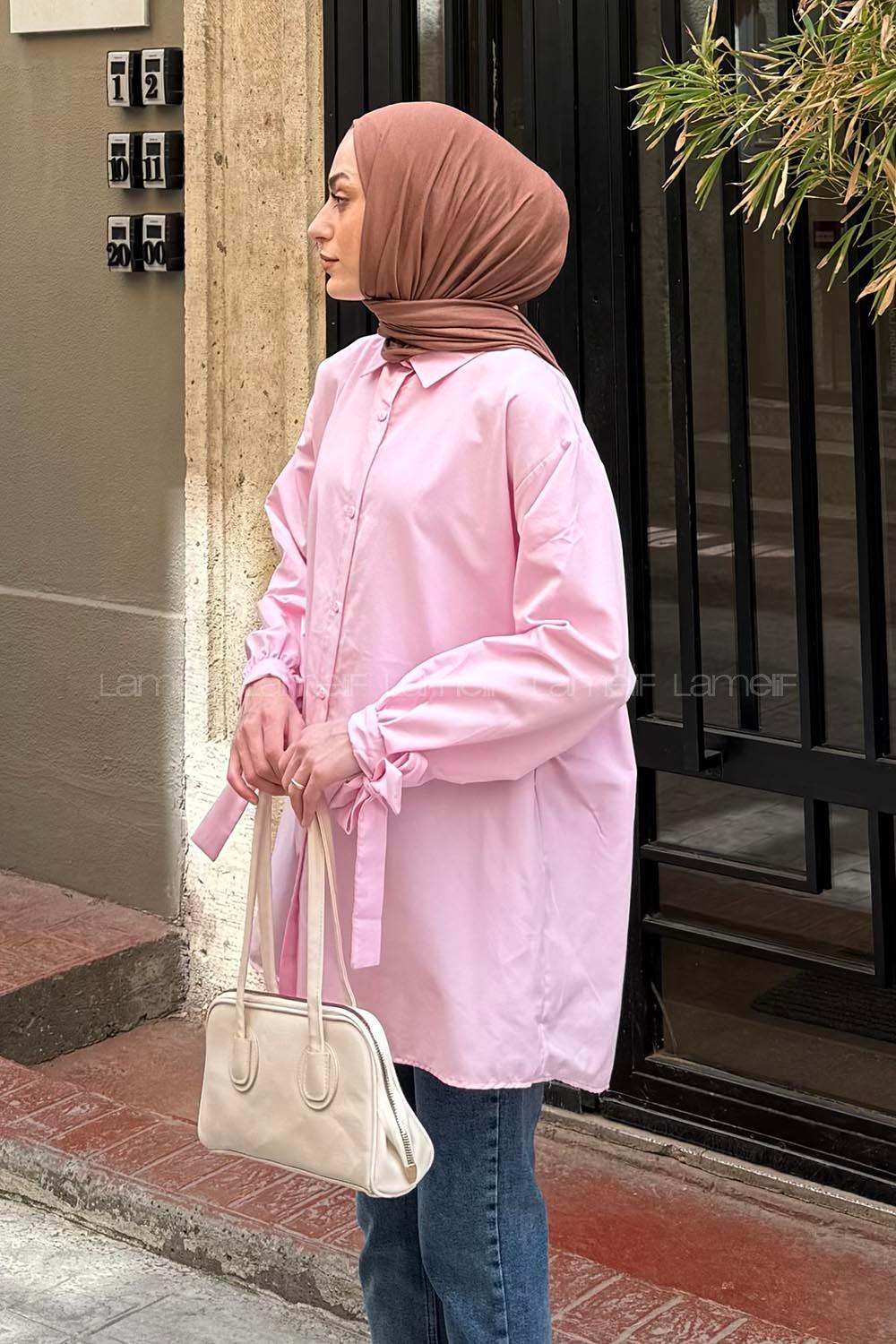 Lamelif Kol Detaylı Gömlek Pembe