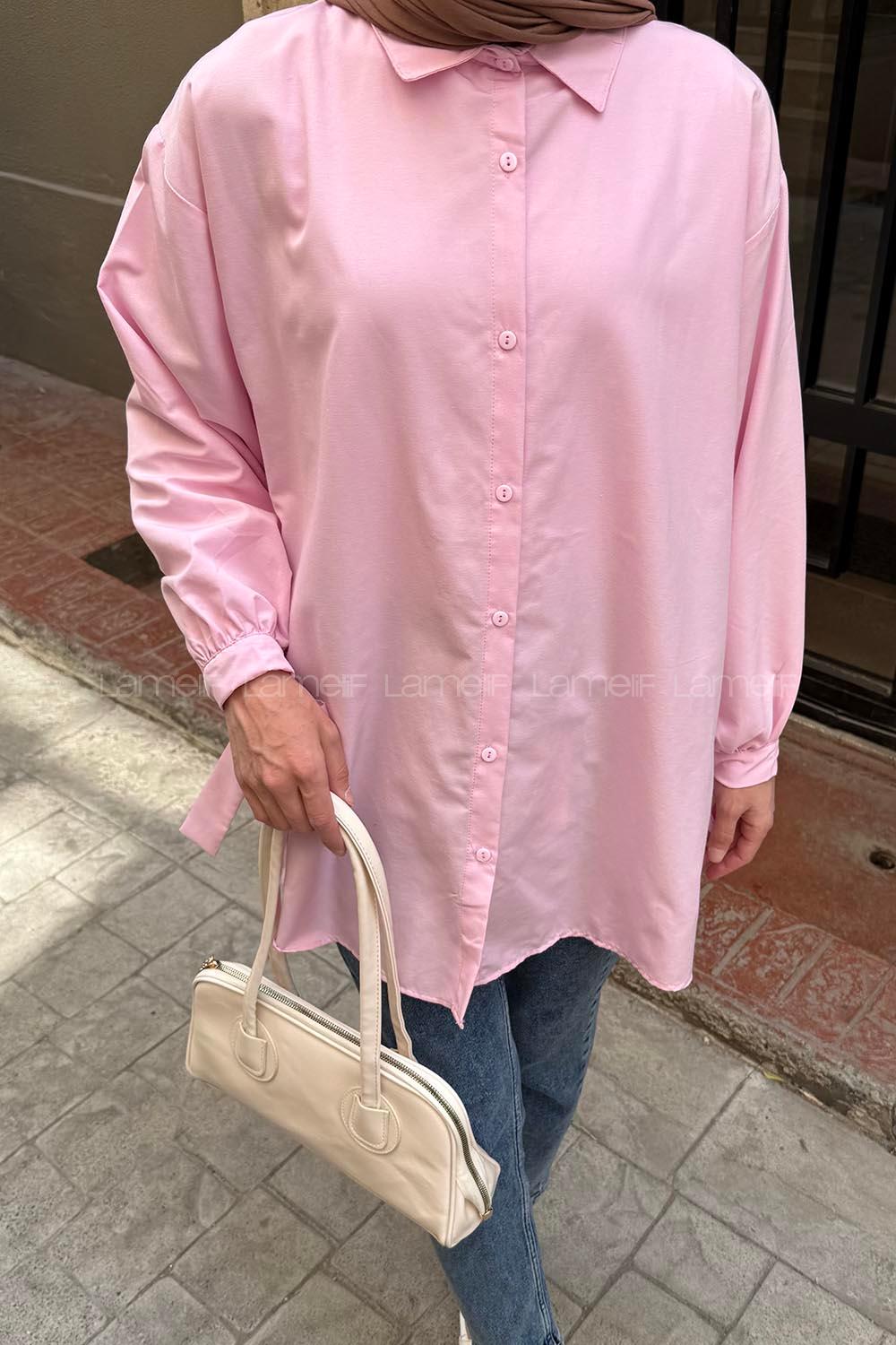 Lamelif Kol Detaylı Gömlek Pembe