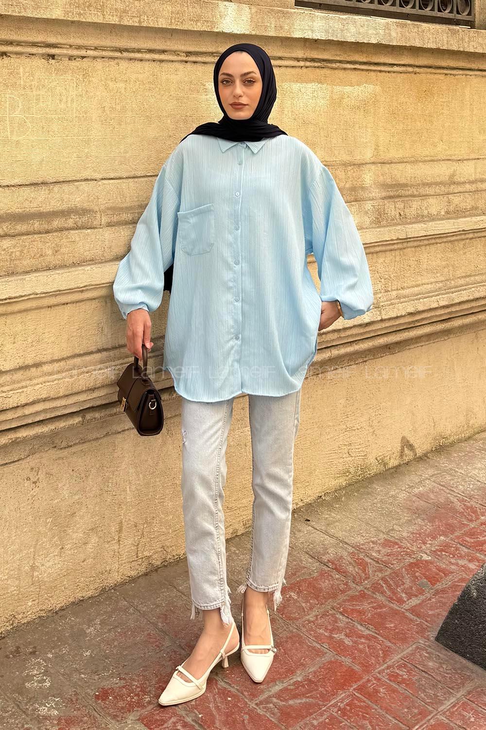 Lamelif Kraşlı Gömlek Bebe Mavisi