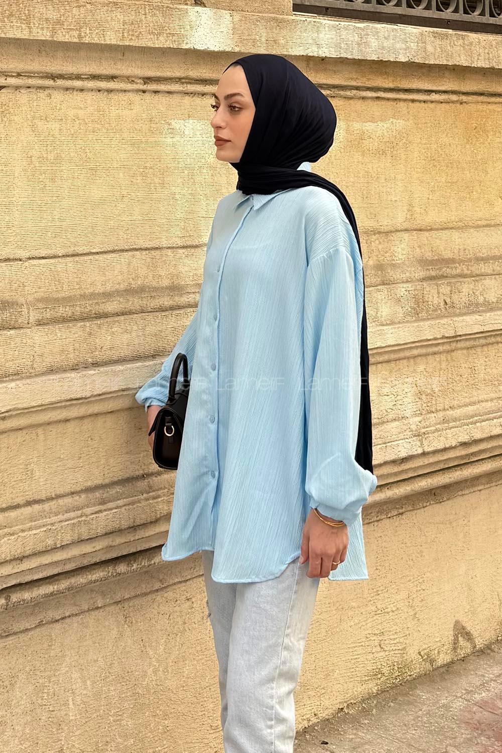 Lamelif Kraşlı Gömlek Bebe Mavisi