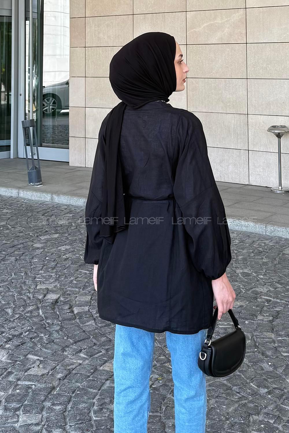 Lamelif Ön Pens Detaylı Vual Gömlek Siyah