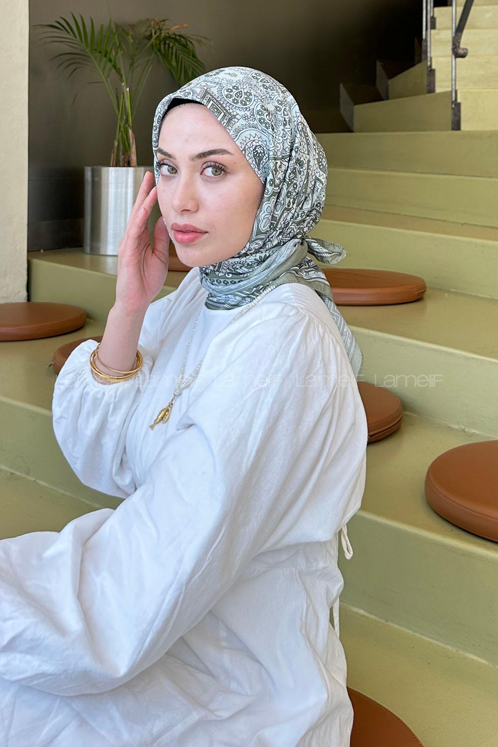 Lamelif Retro Desen Soft Eşarp Çağla Yeşili