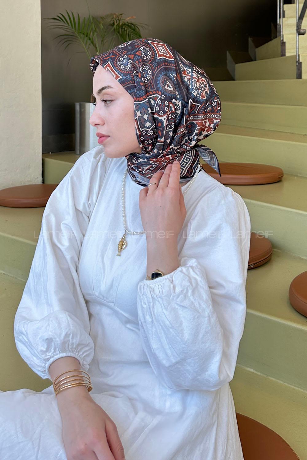 Tile Cotton Fabric Striped Flowering Straight Printed Scarf