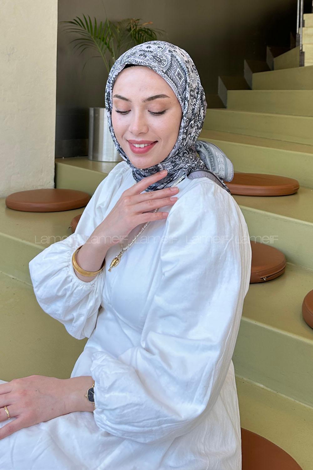 Lamelif Retro Desen Soft Eşarp Toprak