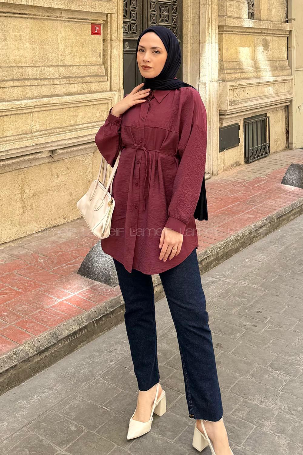 Lamelif Roba Detaylı Tunik Bordo