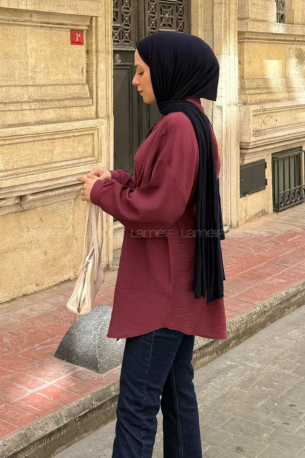 Lamelif Roba Detaylı Tunik Bordo