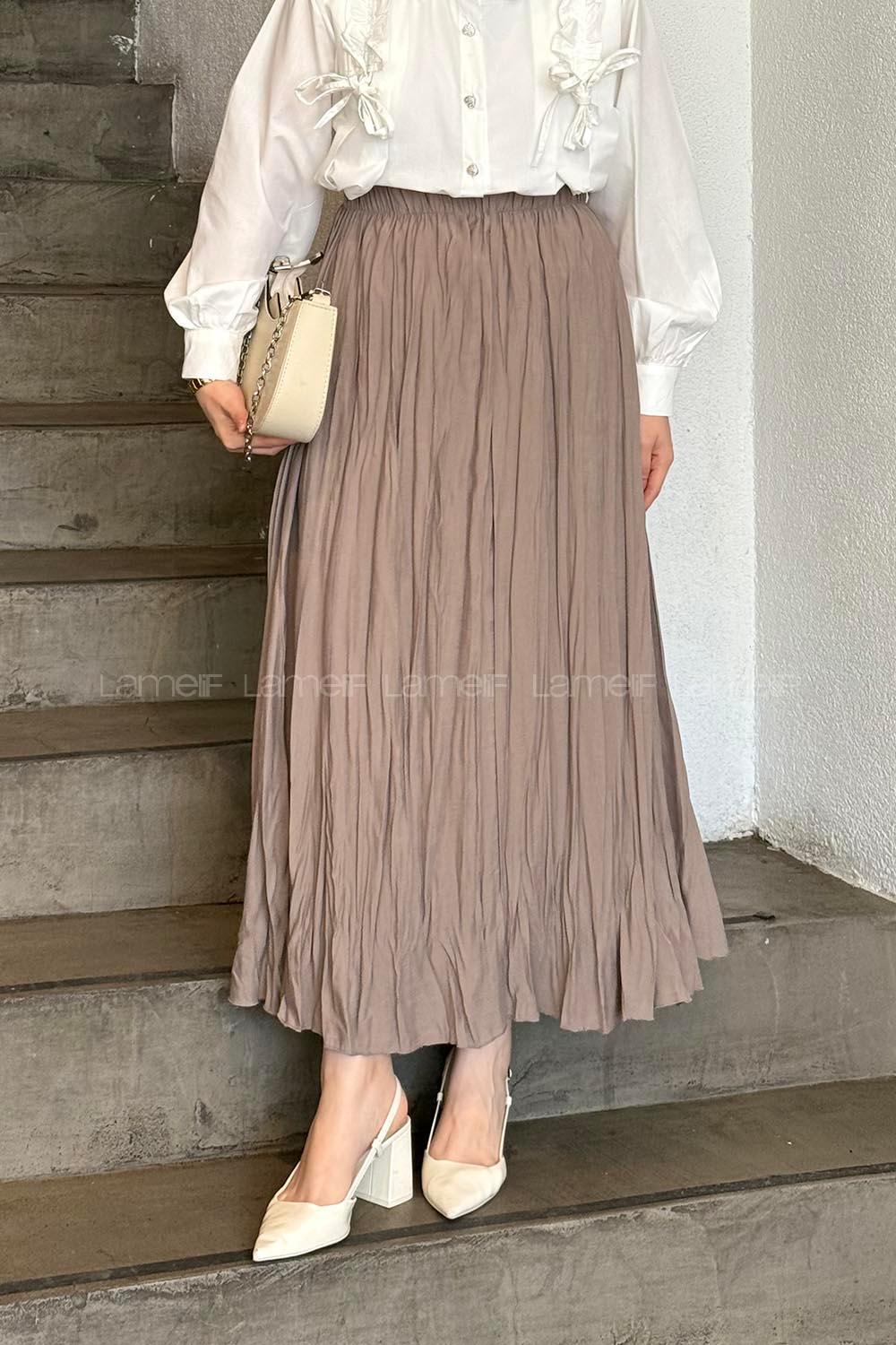 Lamelif Poplin Kraşlı Tesettür Etek Soluk Kahverengi