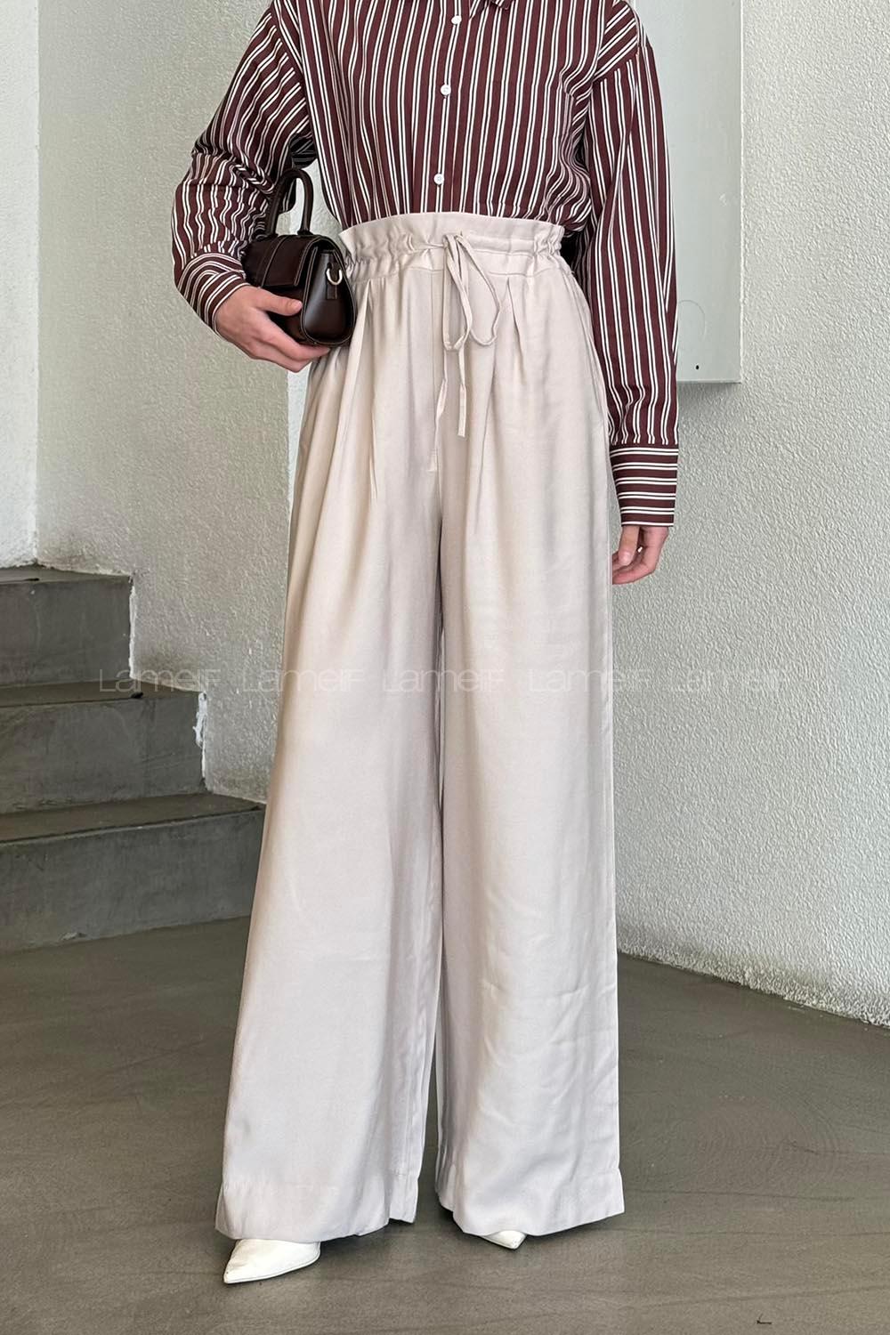 Stone Cotton High Waist Material Pants