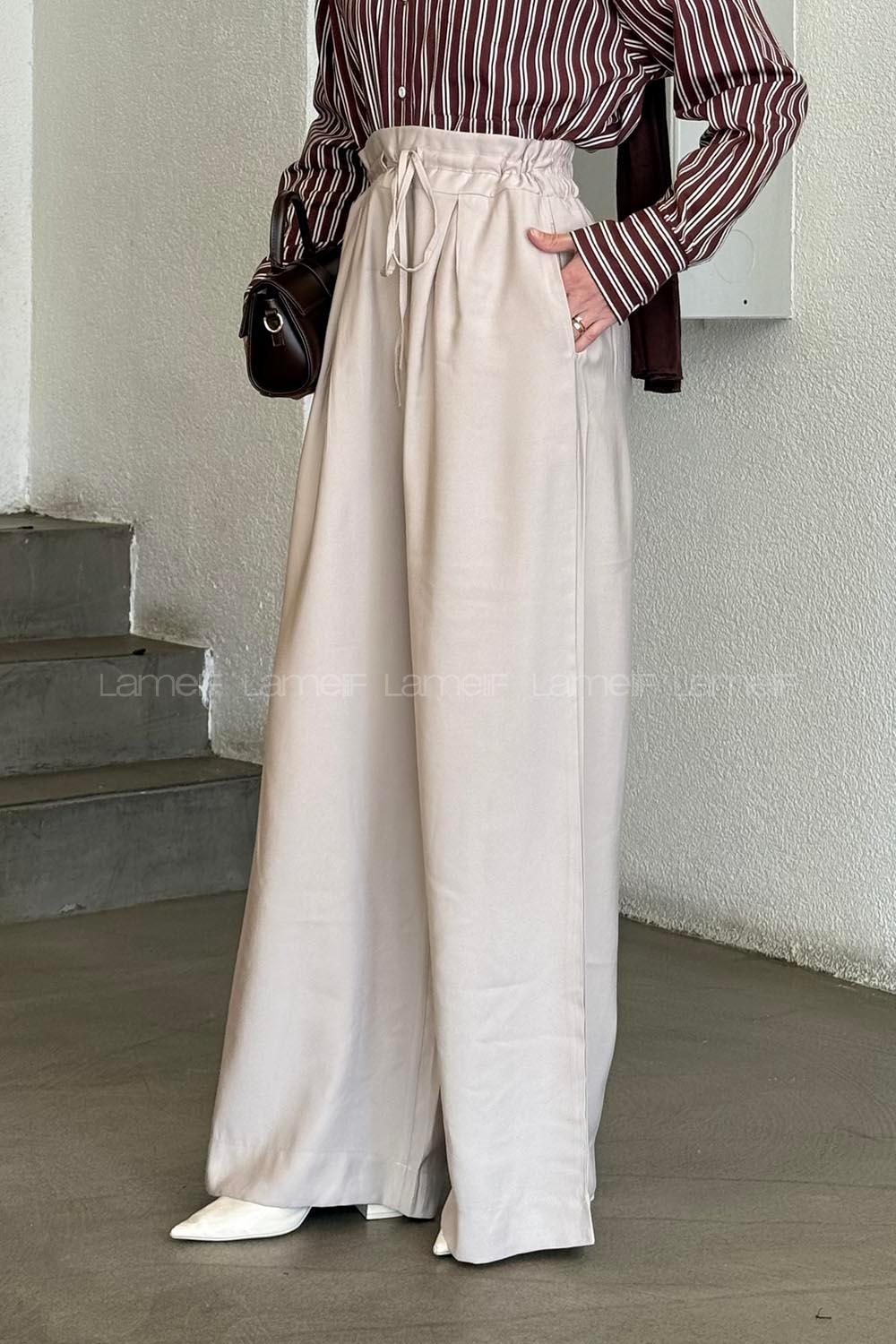 Stone Cotton High Waist Material Pants