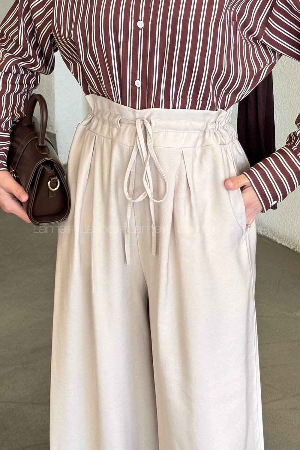Stone Cotton High Waist Material Pants