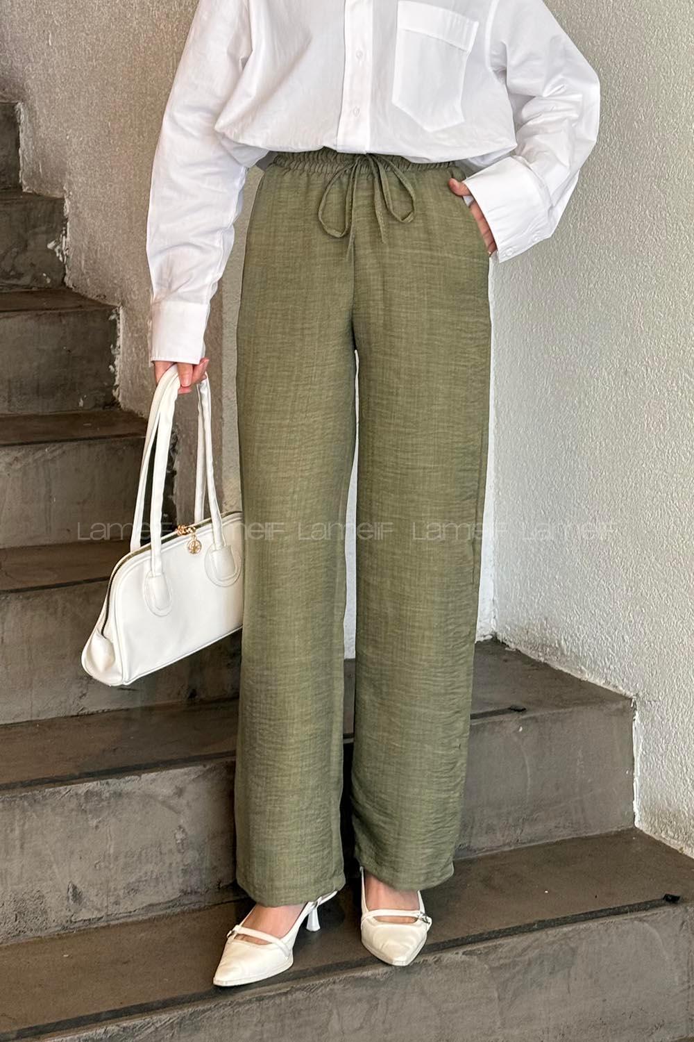 Khaki Linen Normal Waist Comfortable Pants