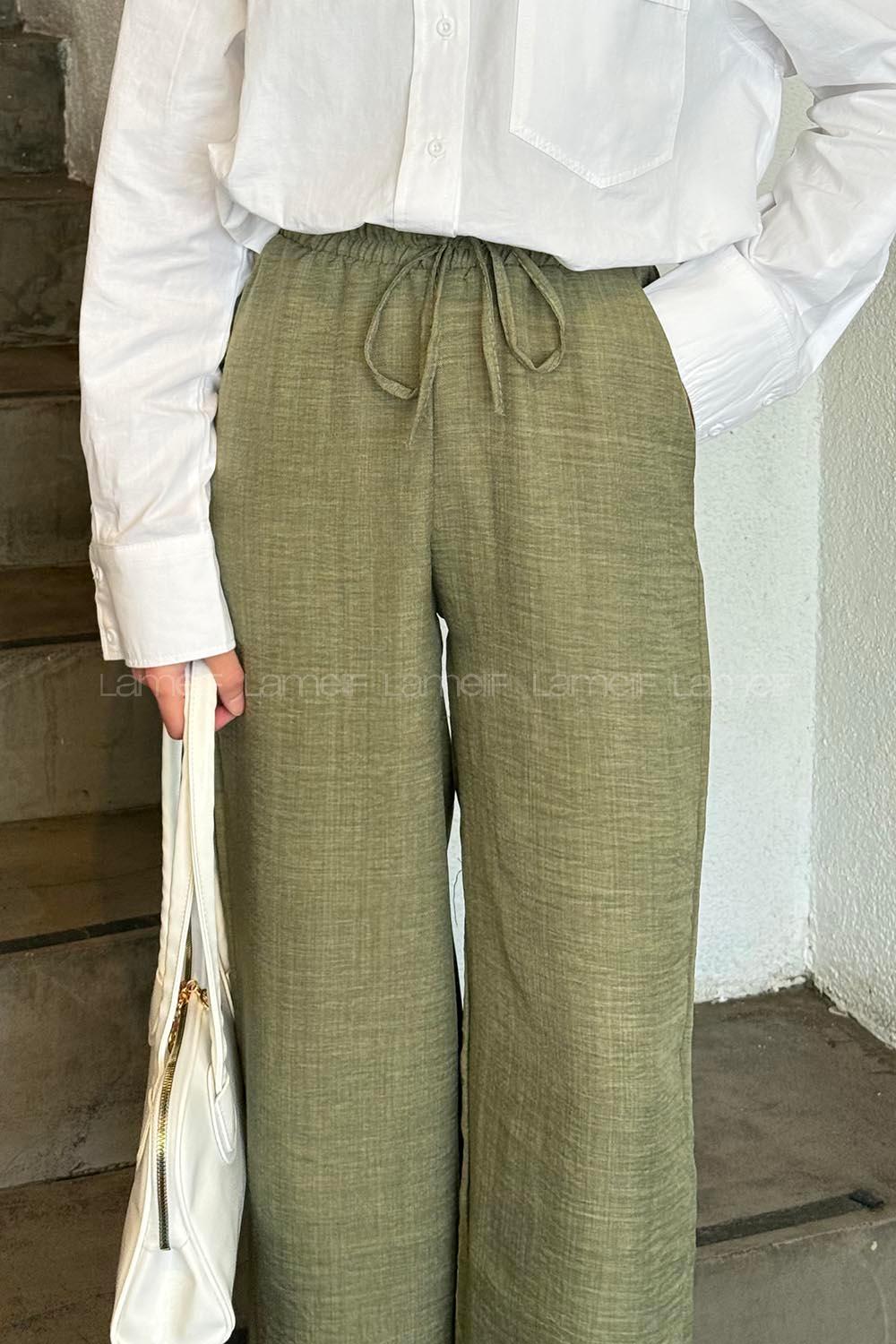 Khaki Linen Normal Waist Comfortable Pants