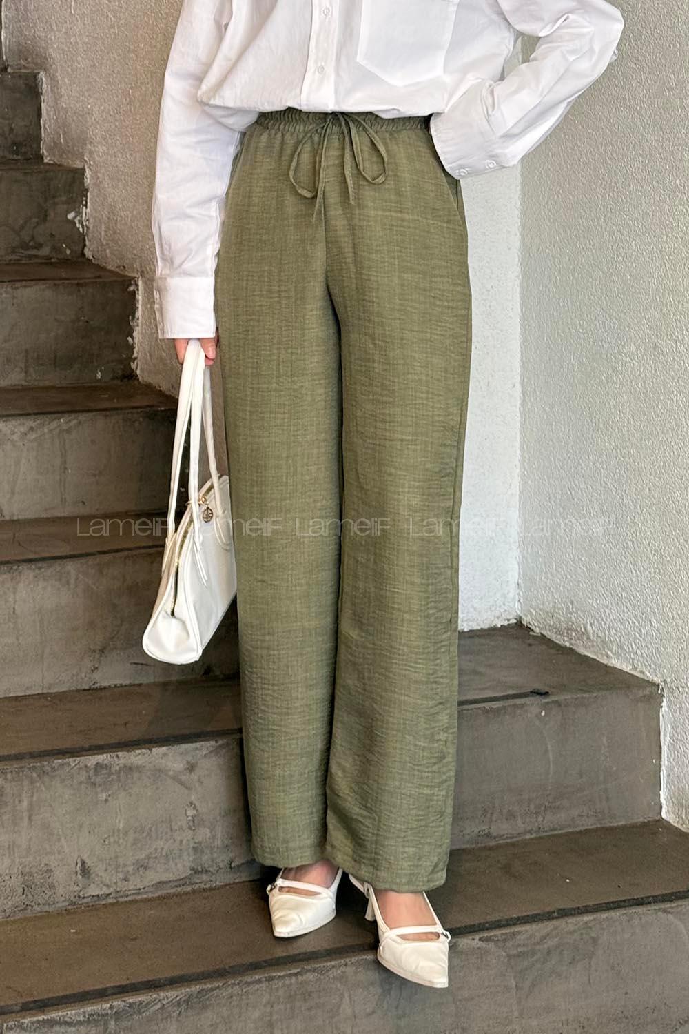 Khaki Linen Normal Waist Comfortable Pants