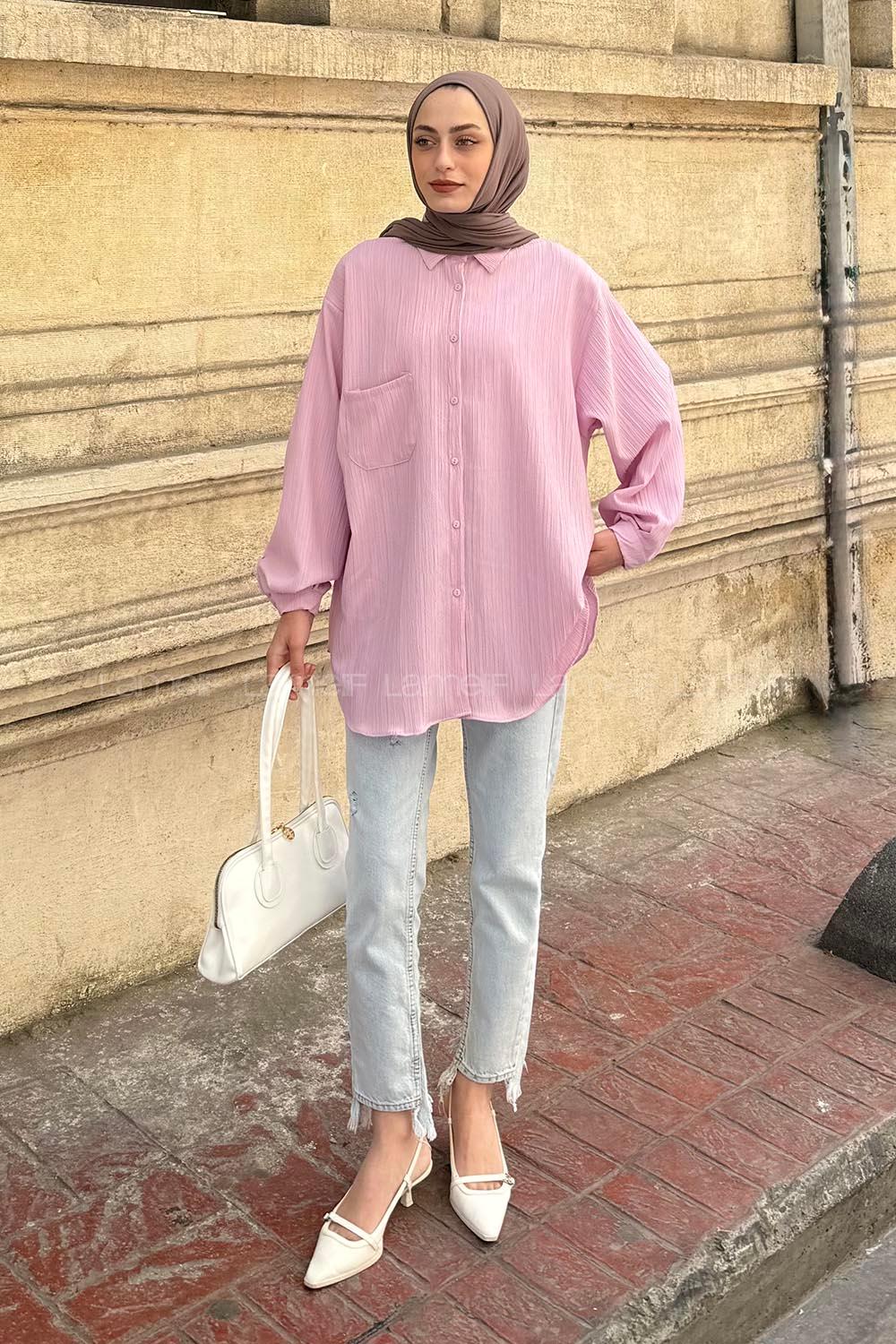 Lamelif Kraşlı Gömlek Menekşe Rengi