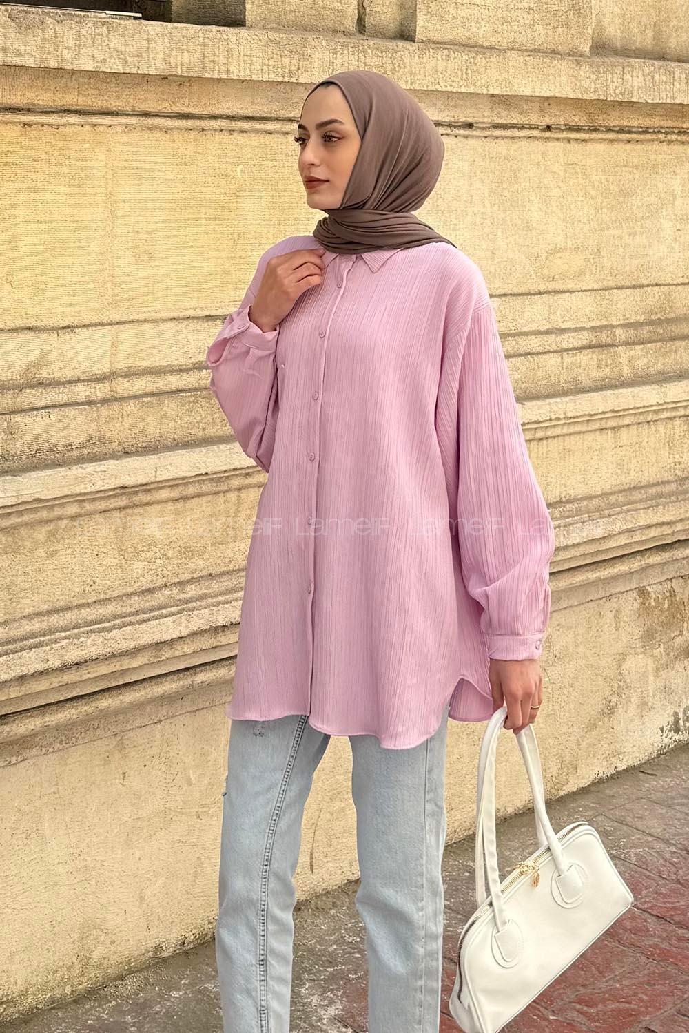 Lamelif Kraşlı Gömlek Menekşe Rengi