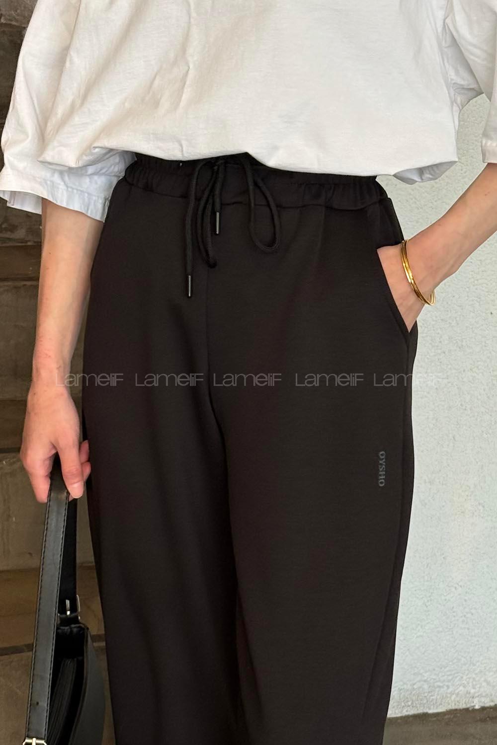 Lamelif Oysho Yırtmaç Detaylı Modal Eşofman Altı Siyah