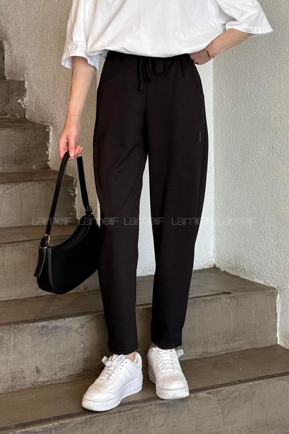 Lamelif Oysho Yırtmaç Detaylı Modal Eşofman Altı Siyah