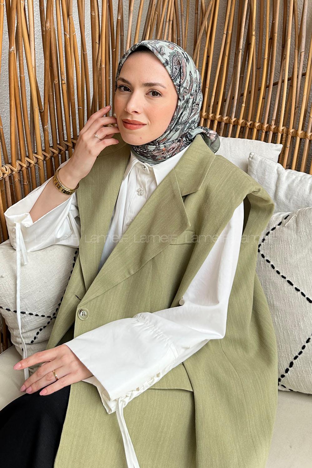 Lamelif Retro Desen Soft Eşarp Adaçayı