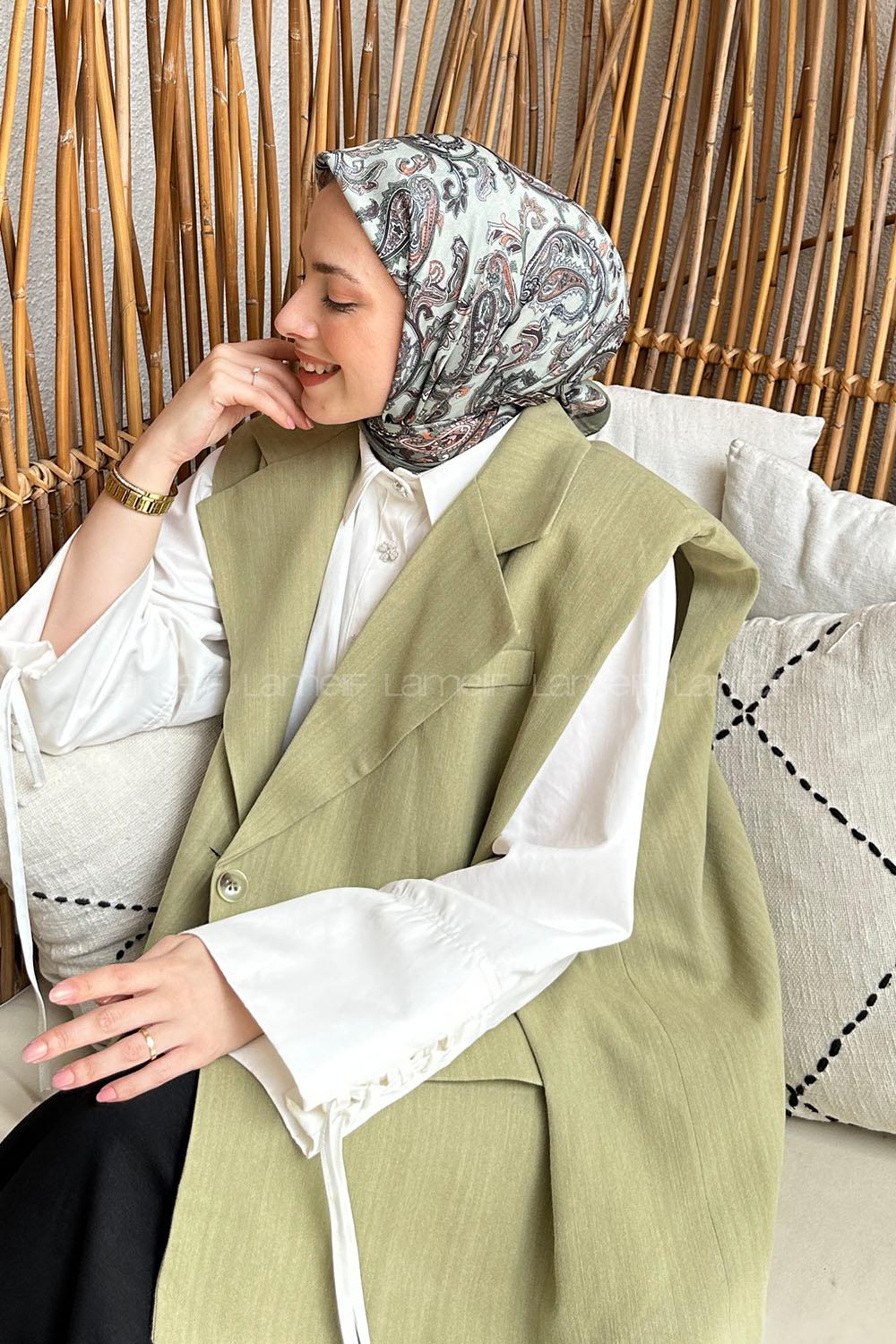 Lamelif Retro Desen Soft Eşarp Adaçayı