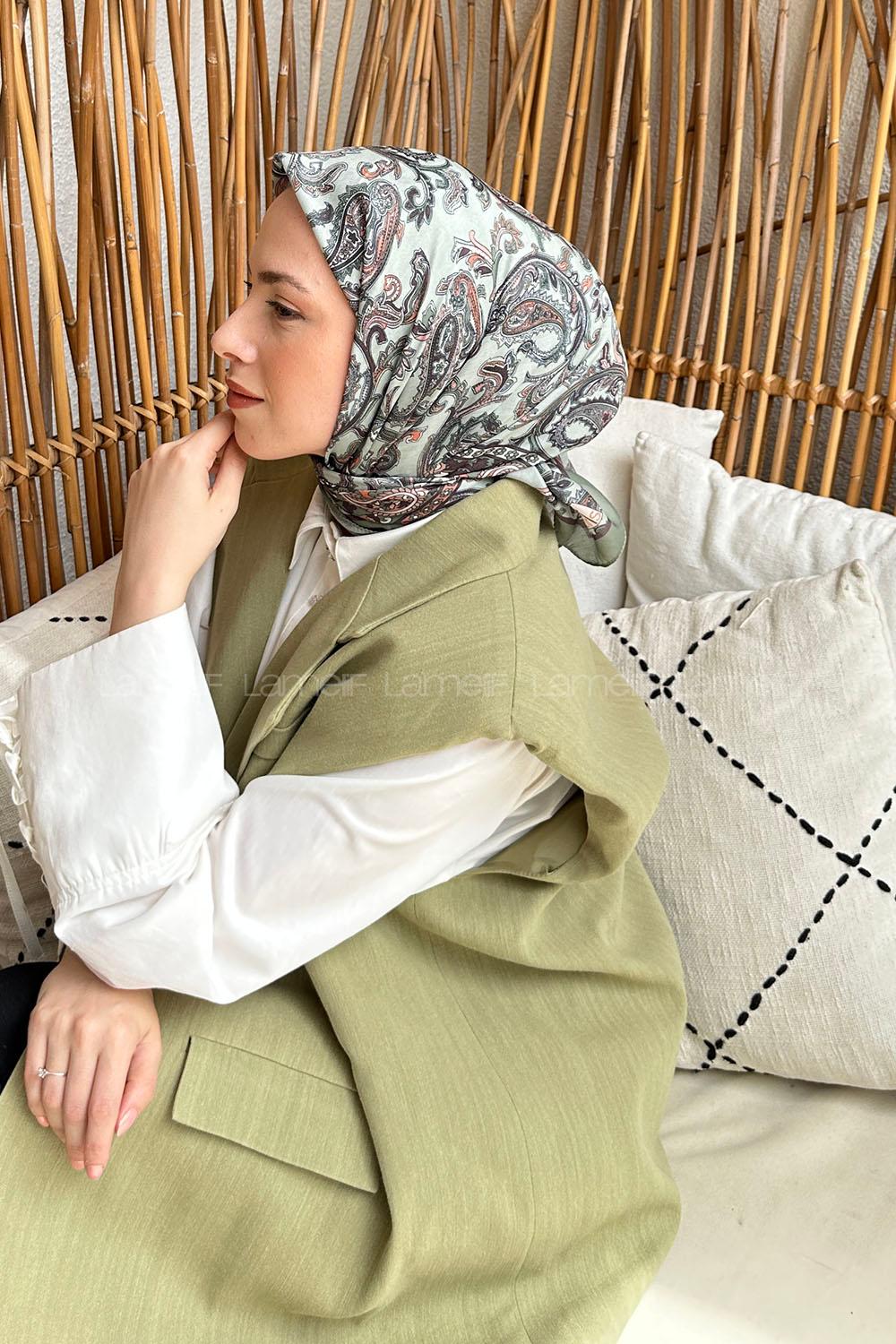 Lamelif Retro Desen Soft Eşarp Adaçayı