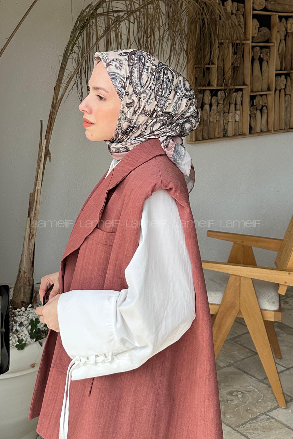 Lamelif Retro Desen Soft Eşarp Bej
