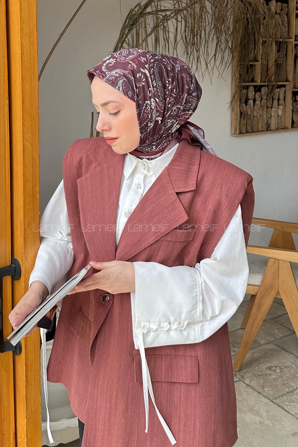 Lamelif Retro Desen Soft Eşarp Bordo