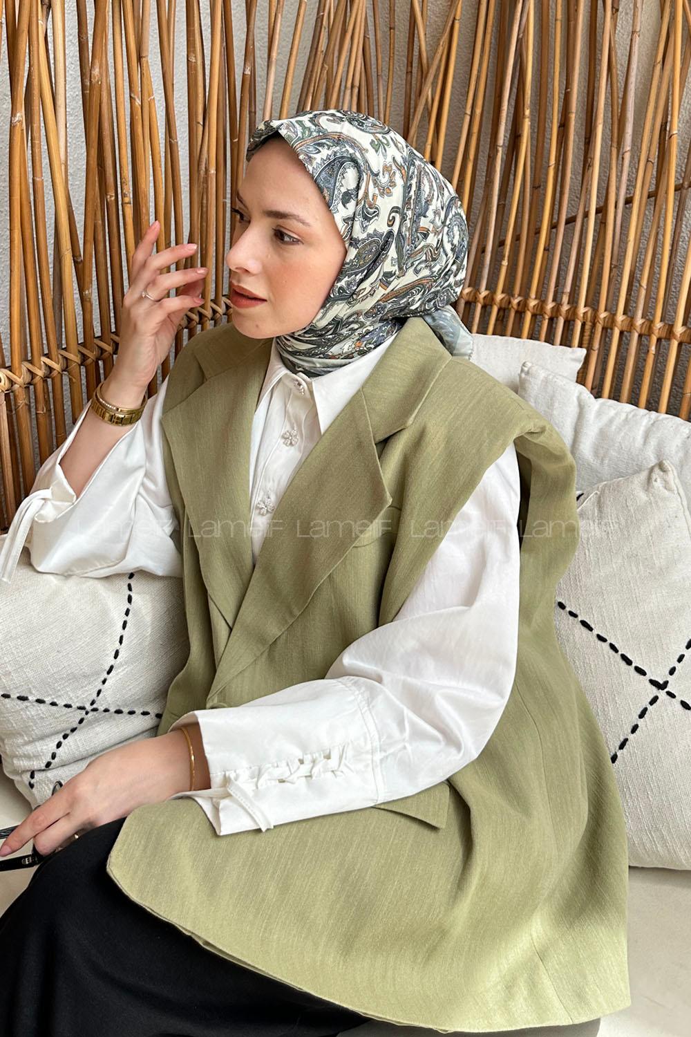 Lamelif Retro Desen Soft Eşarp Çağla Yeşili