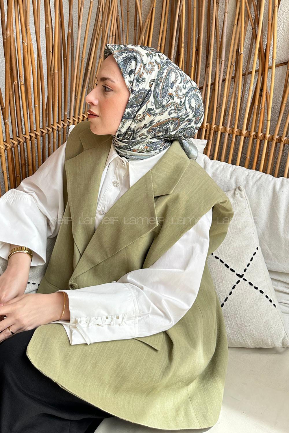 Lamelif Retro Desen Soft Eşarp Çağla Yeşili