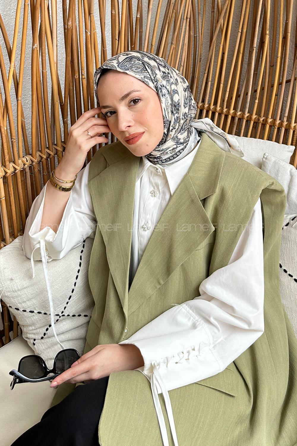 Lamelif Retro Desen Soft Eşarp Ekru