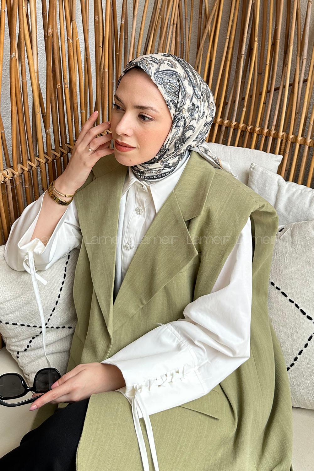 Lamelif Retro Desen Soft Eşarp Ekru