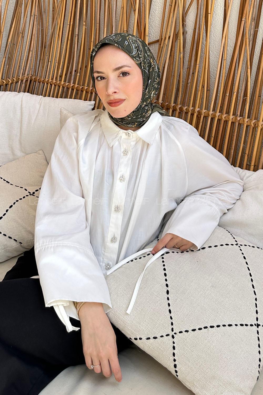 Lamelif Retro Desen Soft Eşarp Haki